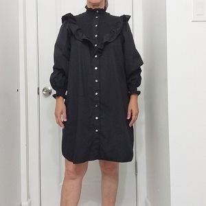 French Connection Black Poplin Cotton Shirt Dress